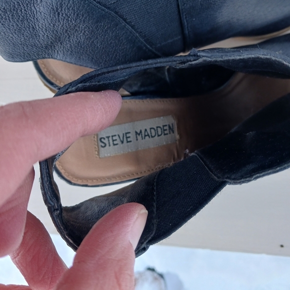 Steve Madden Womens 7.5M Nobel Block Heels Black Leather Open Toe Ankle Boot - Picture 9 of 10